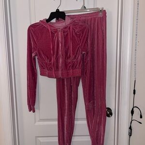 Pink Velour Tracksuit Set